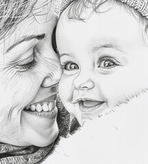 Obraz premium Mother and child in drawing style, generative ai