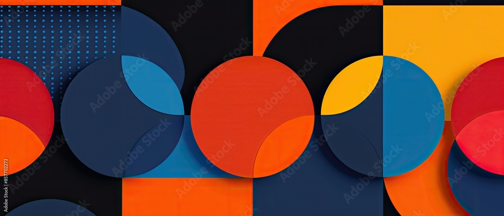 Wall mural abstract geometric background with intersecting circles and vibrant colors