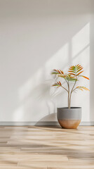 Minimalist interior design composition with zen serene elements in an apartment room filled with natural window lighting. Residential Real Estate concept image.