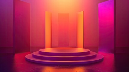 Abstract bright podium stage with vibrant pink and orange hues, creating a warm and dynamic backdrop suitable for events and presentations