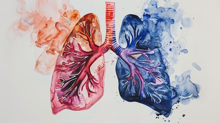 an artistic watercolor of lungs half healthy
