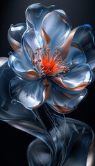 the blue, orange and silver swirls of a flower,generative ai