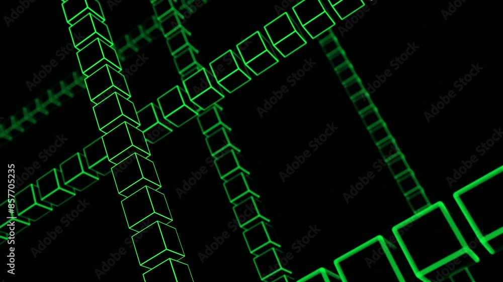 Poster abstract silhouettes of small cubes in row isolated on a black background. design. flying 3d rows of