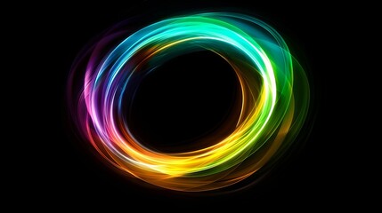 A colorful light ring on a black background.