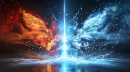 " 相対的な赤と青のエナジーのバトルグラウンド ."