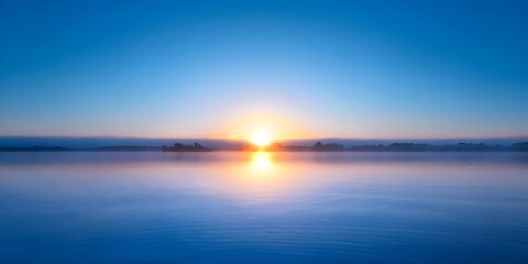 Capturing the Tranquil Beauty of a Sunrise Over a Calm Lake in High-Definition Image with Soft Hues. Concept Sunrise Photography, Calm Lake Views, High-Definition Images, Soft Color Palette