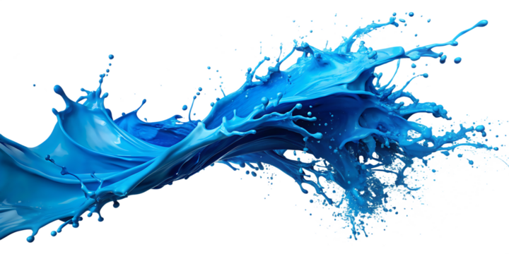 blue paint splashes,PNG  on a colored background. AI GENERATED
