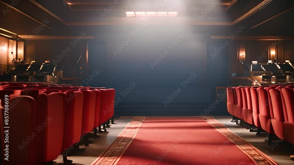 Poster empty theater seats with red carpet generative ai