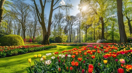 Obraz premium Blooming Flowers in Keukenhof Park, Netherlands