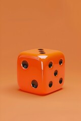 3D Rendered Orange Toy Dice on Minimal Orange Background