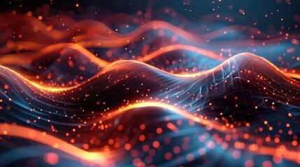 Fototapeta premium Futuristic abstract digital background with glowing network nodes.