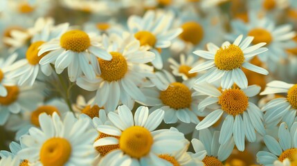 Obraz premium Close-Up Chamomile Flowers on Natural Background, Floral Botanical Macro Photography