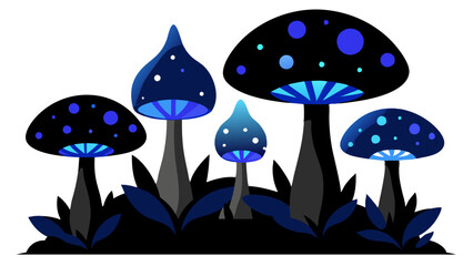 Fototapeta premium 4 blue and black mushrooms luminescent in the dark forest vector