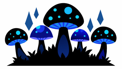 Fototapeta premium 4 blue and black mushrooms luminescent in the dark forest vector