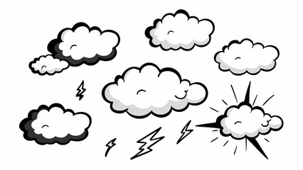 Collection of manga-style cloud, special effects, sketch, plain vector