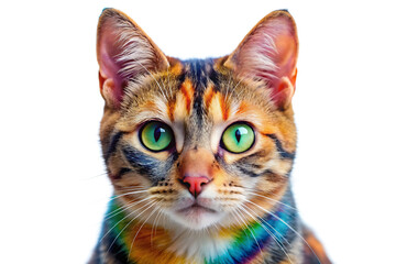 Obraz premium colorfull portrait of a cat face on white background. AI GENERATED