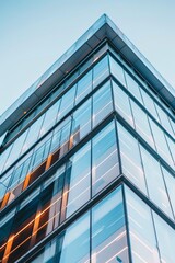 Fototapeta premium Close-up of a sleek glass building exterior housing office spaces