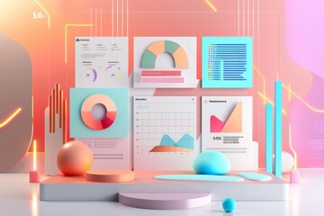 Retro futuristic minimalist ppt design with 3d elements for chart data comparison