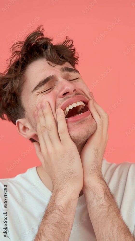 Wall mural A man laughs with his hands on his face