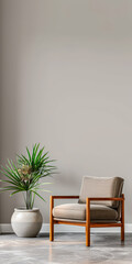 Serene apartment interiors with a room with minimal furniture and relaxing tones. Residential Real Estate concept image on meditation spaces.