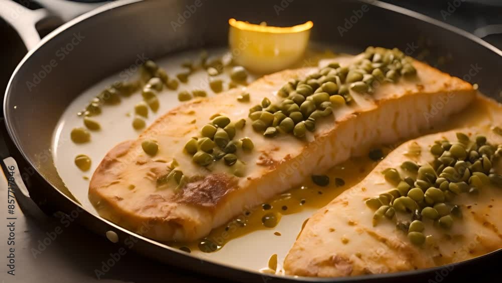 Poster pan-seared salmon with capers and lemon generative ai