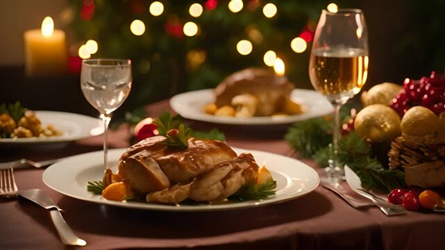 Roasted Chicken Christmas Dinner Generative AI