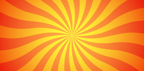 Vector Abstract orange sun rays and sunburst backdrop background. seamless retro vintage burst sunrise sunbeam element spiral striped illustration sunray template wallpaper design.