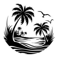 palm trees with beach silhouette  vector style