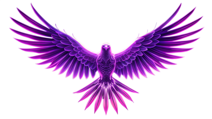 flying Vulture Neon rim light purple vulture angel. white background. AI GENERATED