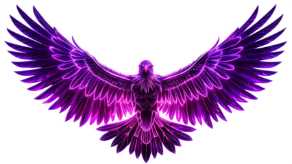 flying Vulture Neon rim light purple vulture angel. white background. AI GENERATED