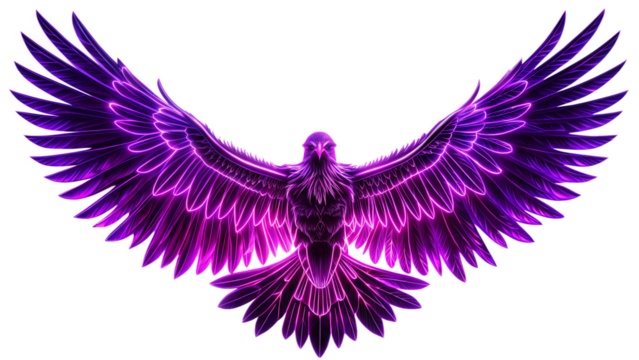 flying Vulture Neon rim light purple vulture angel. white background. AI GENERATED - Powered by Adobe