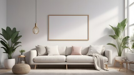 Frame mockup, ISO A paper size. Interior mockup with house background. Modern interior design. Living room wall poster mockup ,3D render