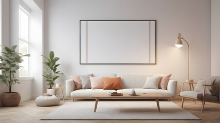 Frame mockup, ISO A paper size. Interior mockup with house background. Modern interior design. Living room wall poster mockup ,3D render