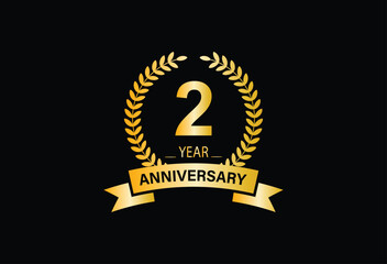 2 year anniversary celebration. Anniversary logo design with golden ring and text concept. Logo Vector Template Illustration