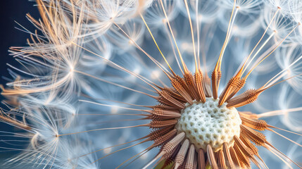 White dandelion and butterfly closeup with seeds blowing away in the wind.Generative AI