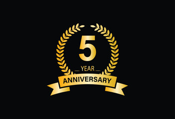 5 years anniversary celebration design with thin number shape golden color for special celebration event