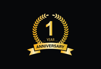 First Year Anniversary Celebration Gold and Black Isolated Vector