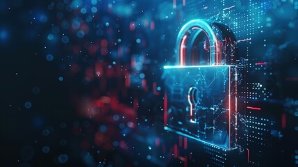 Digital padlock on a dark blue background representing cyber security technology for fraud prevention and data privacy protection in computing systems.