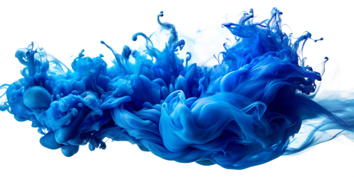  vivid ink of blue color in water smoke PNG  on white-background. AI GENERATED