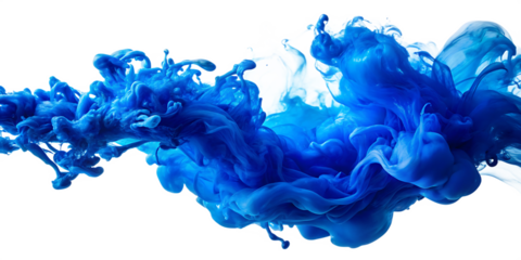  vivid ink of blue color in water smoke PNG  on white-background. AI GENERATED