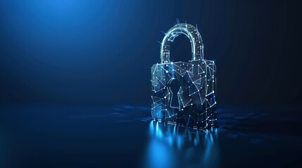 Digital padlock on a dark blue background representing cyber security technology for fraud prevention and data privacy protection in computing systems.