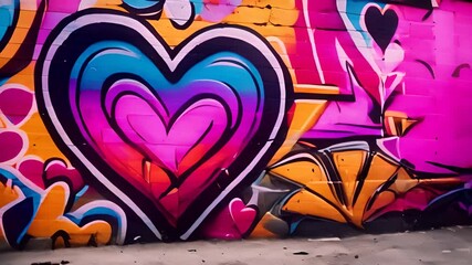 Colorful Heart Graffiti on Brick Wall Generative AI