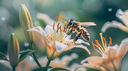 bee on lily flower