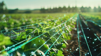 AI technology is operating in an agricultural field, showcasing the latest in smart farming automation and precision agriculture. Digital farming, digital network and Ai in agriculture and farming. 