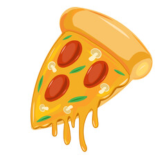 Vector art illustration of cheese pizza slice with mushroom and tomato toppings