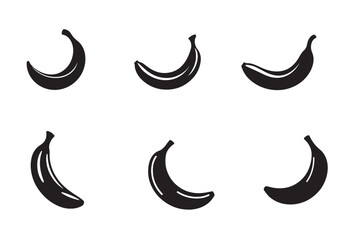 Banana - a black vector silhouette suitable for logos or pictograms. This banana silhouette serves as an iconic representation of the fruit for branding or signage purposes.