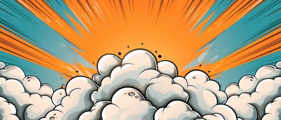 Vibrant pop art comic book explosion, superhero-themed, blank space for messages, dynamic orange and blue bursts, birthday card design