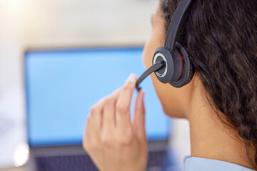 Business agent, call center and laptop screen for customer support, communication and virtual...