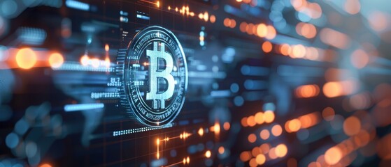Obraz premium Digital currency symbols in a futuristic background, representing cryptocurrency market growth and data trends, high-tech and vibrant