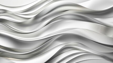 Abstract Silver Metallic Waves Background - Elegant and Modern 3D Rendered Design with Smooth Curves and Shiny Texture for Contemporary Art, Technology, and Luxury Themes